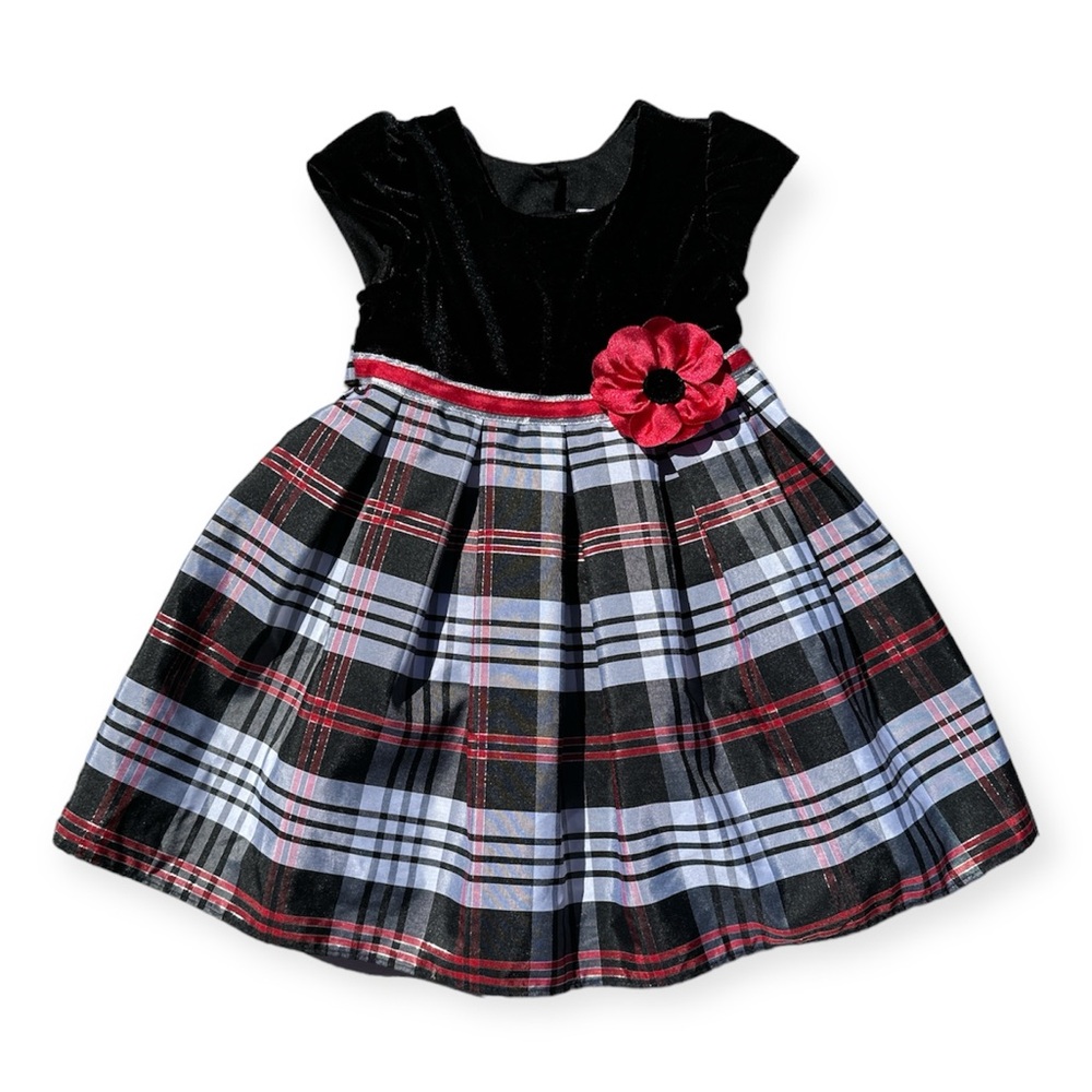 Jona Michelle 2T Black Velour upper and black, red and white plaid holiday dress